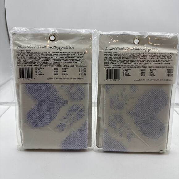 2 Vogart Stamped Quilt Blocks #8742M Embroidery or Painting 18X18 Country Heart - Picture 3 of 4